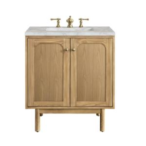 Laurent 30IN Single Vanity Light Natural Oak w/ 3 CM Victorian Silver Top