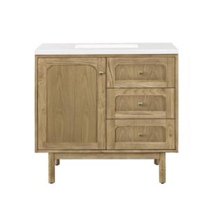 Laurent 36IN Single Vanity Light Natural Oak w/ 3 CM White Zeus Top