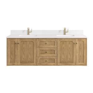 Laurent 72IN Double Vanity Light Natural Oak w/ Single Hole 3 CM White Zeus Top & Backsplash