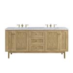 Laurent 72IN Double Vanity Light Natural Oak w/ 3 CM Carrara Marble Top