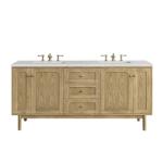 Laurent 72IN Double Vanity Light Natural Oak w/ 3 CM Eternal Jasmine Pearl Top