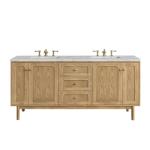 Laurent 72IN Double Vanity Light Natural Oak w/ 3 CM Victorian Silver Top