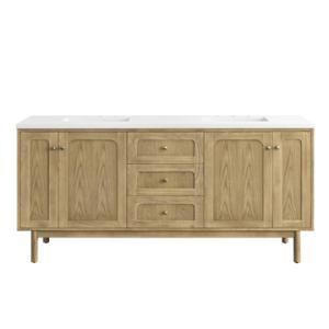 Laurent 72IN Double Vanity Light Natural Oak w/ 3 CM White Zeus Top