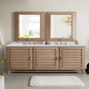 Portland 60IN Double Vanity Whitewashed Walnut w/ 3 CM Carrara Marble Top