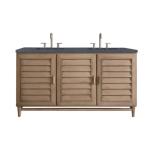 Portland 60IN Double Vanity Whitewashed Walnut w/ 3 CM Charcoal Soapstone Silestone Top