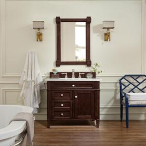 Brittany 30IN Single Vanity Burnished Mahogany w/ 3 CM Carrara Marble Top