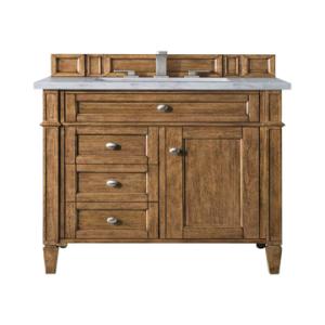 Brittany 30IN Single Vanity Saddle Brown w/ 3 CM Carrara Marble Top