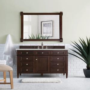 Brittany 48IN Single Vanity Burnished Mahogany w/ 3 CM Eternal Jasmine Pearl Silestone Top