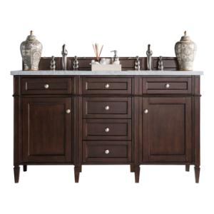 Brittany 60IN Double Vanity Burnished Mahogany w/ 3 CM Carrara Marble Top