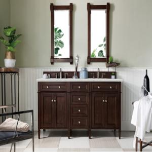 Brittany 72IN Double Vanity Burnished Mahogany w/ 3 CM Eternal Jasmine Pearl Silestone Top