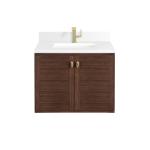 Amberly 30IN Single Vanity Mid-Century Walnut w/ Single Hole 3 CM White Zeus Top & Backsplash