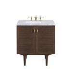 Amberly 30IN Single Vanity Mid-Century Walnut w/ 3 CM Carrara Marble Top