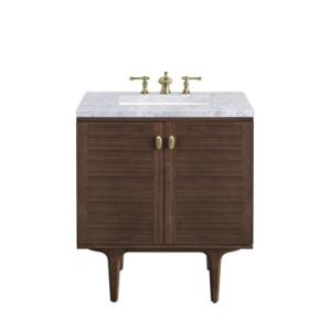 Amberly 30IN Single Vanity Mid-Century Walnut w/ 3 CM Carrara Marble Top