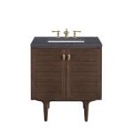 Amberly 30IN Single Vanity Mid-Century Walnut w/ 3 CM Charcoal Soapstone Top