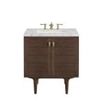 Amberly 30IN Single Vanity Mid-Century Walnut w/ 3 CM Eternal Jasmine Pearl Top