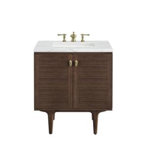 Amberly 30IN Single Vanity Mid-Century Walnut w/ 3 CM Ethereal Noctis Top