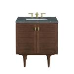 Amberly 30IN Single Vanity Mid-Century Walnut w/ 3 CM Parisien Bleu Top