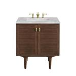 Amberly 30IN Single Vanity Mid-Century Walnut w/ 3 CM Victorian Silver Top