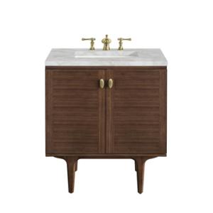 Amberly 30IN Single Vanity Mid-Century Walnut w/ 3 CM Victorian Silver Top