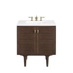 Amberly 30IN Single Vanity Mid-Century Walnut w/ 3 CM White Zeus Top