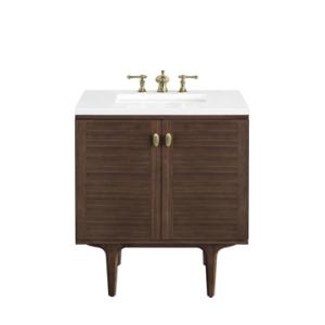 Amberly 30IN Single Vanity Mid-Century Walnut w/ 3 CM White Zeus Top