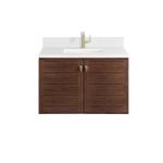 Amberly 36IN Single Vanity Mid-Century Walnut w/ Single Hole 3 CM White Zeus Top & Backsplash