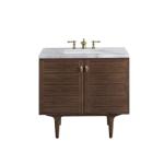 Amberly 36IN Single Vanity Mid-Century Walnut w/ 3 CM Carrara Marble Top