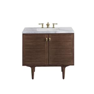 Amberly 36IN Single Vanity Mid-Century Walnut w/ 3 CM Carrara Marble Top