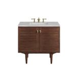 Amberly 36IN Single Vanity Mid-Century Walnut w/ 3 CM Victorian Silver Top