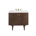 Amberly 36IN Single Vanity Mid-Century Walnut w/ 3 CM White Zeus Top