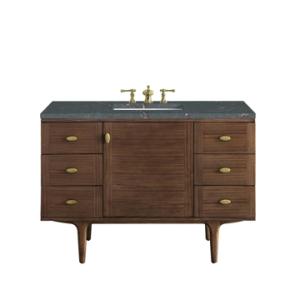 Amberly 48IN Single Vanity Mid-Century Walnut w/ 3 CM Parisien Bleu Top