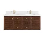Amberly 60IN Double Vanity Mid-Century Walnut w/ Single Hole 3 CM White Zeus Top & Backsplash