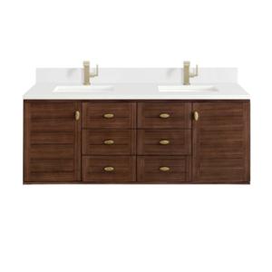 Amberly 60IN Double Vanity Mid-Century Walnut w/ Single Hole 3 CM White Zeus Top & Backsplash