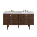 Amberly 60IN Double Vanity Mid-Century Walnut w/ 3 CM Carrara Marble Top