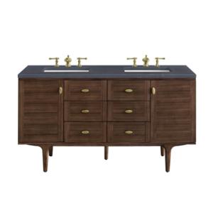 Amberly 60IN Double Vanity Mid-Century Walnut w/ 3 CM Charcoal Soapstone Top