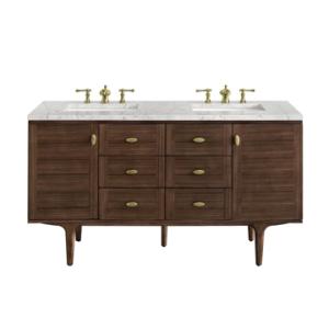 Amberly 60IN Double Vanity Mid-Century Walnut w/ 3 CM Eternal Jasmine Pearl Top