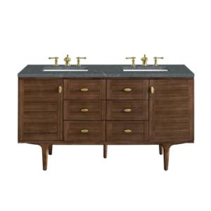 Amberly 60IN Double Vanity Mid-Century Walnut w/ 3 CM Parisien Bleu Top