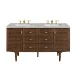 Amberly 60IN Double Vanity Mid-Century Walnut w/ 3 CM Victorian Silver Top