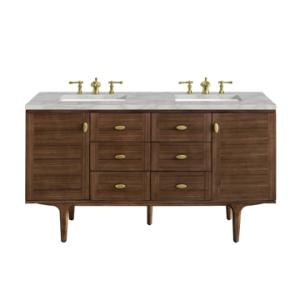 Amberly 60IN Double Vanity Mid-Century Walnut w/ 3 CM Victorian Silver Top