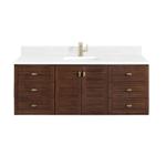 Amberly 60IN Single Vanity Mid-Century Walnut w/ Single Hole 3 CM White Zeus Top & Backsplash