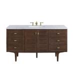 Amberly 60IN Single Vanity Mid-Century Walnut w/ 3 CM Carrara Marble Top
