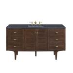 Amberly 60IN Single Vanity Mid-Century Walnut w/ 3 CM Charcoal Soapstone Top