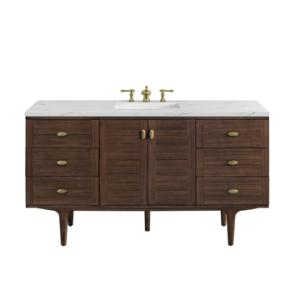 Amberly 60IN Single Vanity Mid-Century Walnut w/ 3 CM Ethereal Noctis Top
