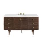 Amberly 60IN Single Vanity Mid-Century Walnut w/ 3 CM White Zeus Top