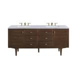Amberly 72IN Double Vanity Mid-Century Walnut w/ 3 CM Carrara Marble Top