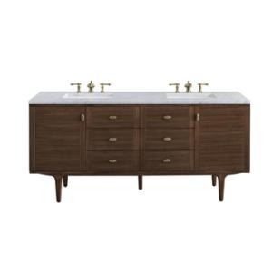 Amberly 72IN Double Vanity Mid-Century Walnut w/ 3 CM Carrara Marble Top