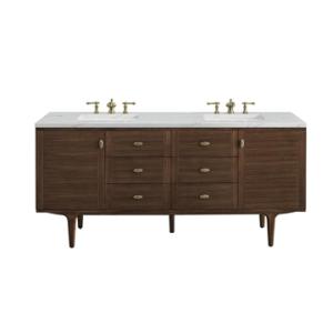 Amberly 72IN Double Vanity Mid-Century Walnut w/ 3 CM Ethereal Noctis Top