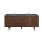 Amberly 72IN Double Vanity Mid-Century Walnut w/ 3 CM Parisien Bleu Top