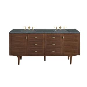 Amberly 72IN Double Vanity Mid-Century Walnut w/ 3 CM Parisien Bleu Top