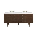 Amberly 72IN Double Vanity Mid-Century Walnut w/ 3 CM White Zeus Top
